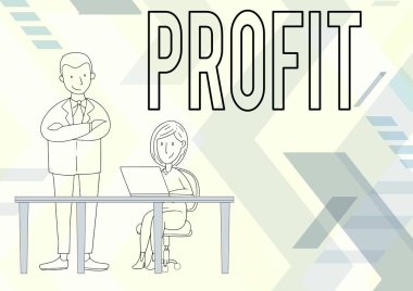 Kavramsal ekran kârı. Ticaret ya da iş dünyasından kazanılan iş vitrinleri parası. Masrafları ödedikten sonra Adam Karşılıklı Silahlar Oturan Kadın Dizüstü bilgisayar kullanıyor..