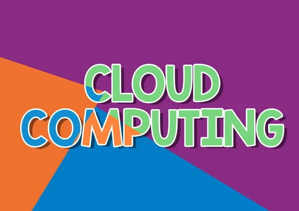 Testo che mostra ispirazione Cloud Computing. Business concept utilizzare una rete di server remoti ospitati su Internet Line sfondi illustrati con varie forme e colori. — Foto Stock