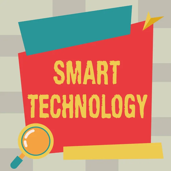 Text sign showing Smart Technology. Conceptual photo gadgets or device that has a built in computer or chip Magnifying Glass Drawing Searching Evidence In Blank Billboard. — Stock Photo, Image