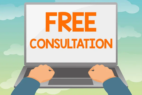 Teks tulisan tangan Free Consultation. Word Written on Giving medical and legal discussion without pay Editing And Formatting Online Articles, Typing Creative Reading Contents — Stok Foto