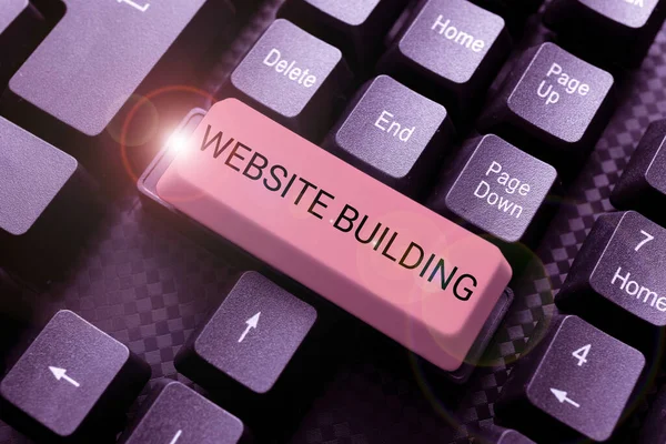 Bildunterschrift: Website Building. Geschäftsidee Werkzeuge, die typischerweise den Bau von Seiten Entwicklung neuer Antivirus-Programmcodes, Organisation von Dateisystemen ermöglichen — Stockfoto