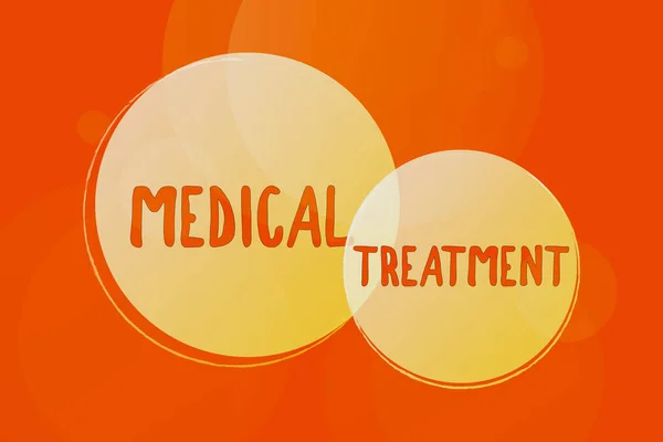 Schild mit der Aufschrift Medical Treatment. Business Schaufenster Management und Pflege eines Patienten zur Bekämpfung von Krankheiten Linie Illustrierte Hintergründe mit verschiedenen Formen und Farben. — Stockfoto