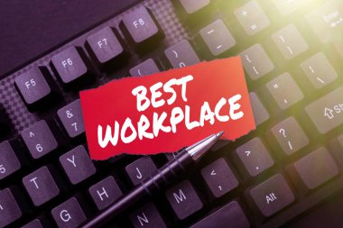 En İyi İş Yeri ilhamını gösteren metin. Kavram, yüksek tazminatla çalışacak ideal şirket anlamına geliyor. Stres yok. Yeni Ürün Anahtar Konsepti, Yazı Filmi Yazma Yazılım Yazılımı