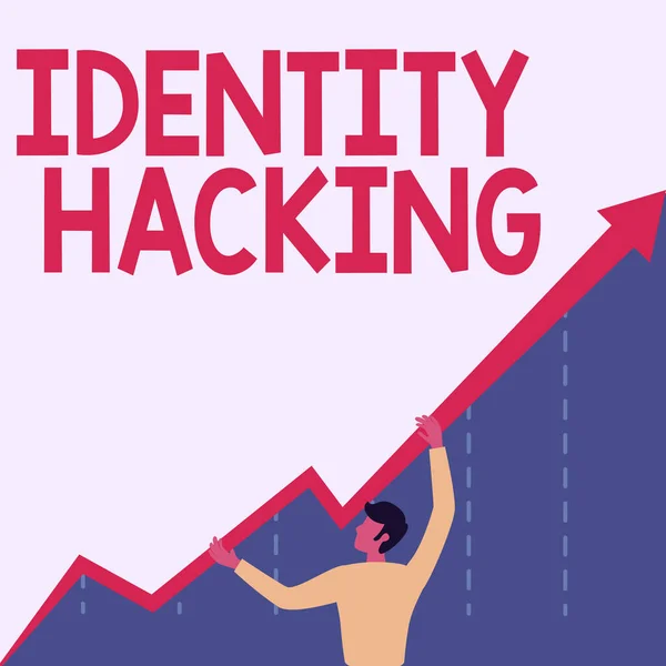 Escrevendo exibindo texto Identity Hacking. Negócio criminoso abordagem que roubar suas informações pessoais usando malware Man Drawing Segurando Gráfico Seta Mostrando crescimento do negócio. — Fotografia de Stock
