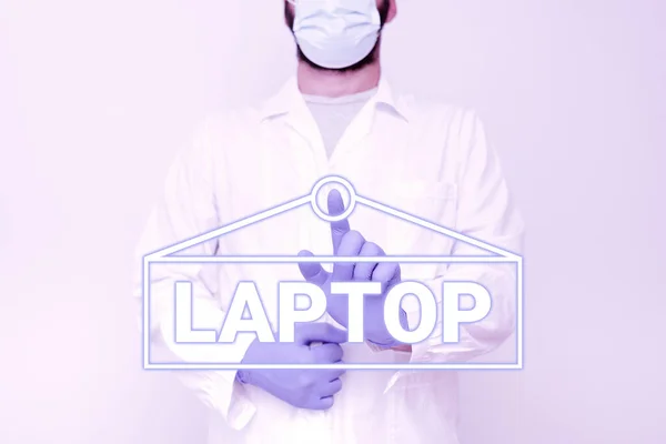 Legenda conceitual Laptop. Palavra para computador que é portátil e adequado para uso enquanto viaja Médico Explicando Termos Médicos, Segurança Laboratorial de Ensino de Cientistas — Fotografia de Stock