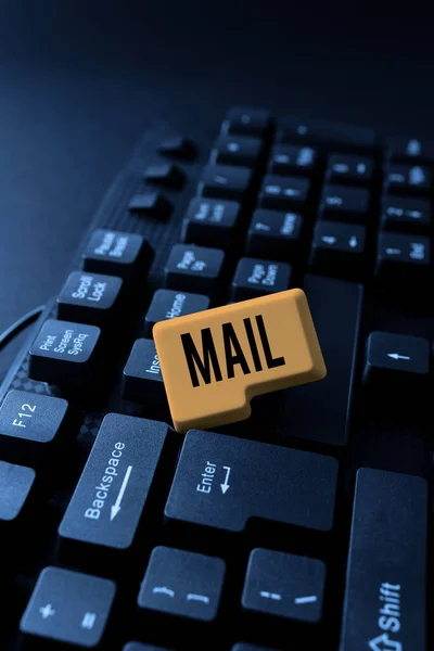 Writing displaying text Mail. Word for letters or parcel sent or delivered by means of the postal system Connecting With Online Friends, Making Acquaintances On The Internet — Stock Photo, Image