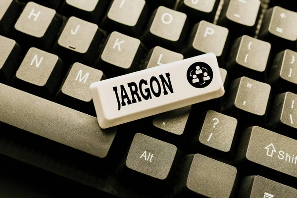Ručně psaný nápis Jargon. Koncept znamená speciální slova nebo výrazy, které jsou používány v konkrétní profesi Opakování starých poznámek, hraní textových her, Testování rychlosti psaní — Stock fotografie