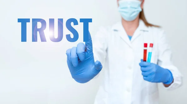 Firma mostrando Trust. Business approccio ferma convinzione in affidabilità verità o capacità qualcuno qualcosa di famiglia Medicina e vaccino per test di laboratorio di infezione da virus — Foto Stock