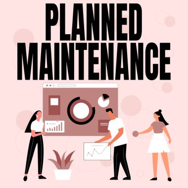 Yazı tabelası, Bakım Planlama 'yı gösteriyor. Düzenli olarak Yapılacak İş Genel Bakım Kontrolleri Yetenek Geliştirme İçin Ortak Fikirleri Paylaşan Bir Temel Çalışanla Yapılacak..