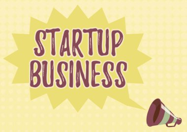 Kavramsal Manşet Başlangıç Şirketi. Bir Megafon Tarafından Duyurulan Dikenli Sohbet Bulutunun Yeni Bir Girişim Taze Ticareti ve Satış İllüstrasyonuna Başlayan İş Gösterisi.