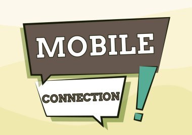Mobil Bağlantıyı gösteren metin işareti. İki Renkli Üst üste Çizim Kutusu Ünlem İşaretli Cep telefonu kullanarak iş vitesi güvenli evrensel giriş çözümü.