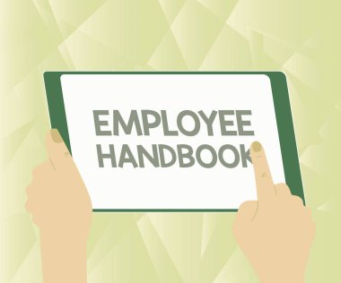 Kavramsal Çalışan El Kitabı. Yeni İnanılmaz Fikirler İçin Bir El Kullanımı Tabletinin İllüstrasyonunu içeren işletme genel bakış belgesi.