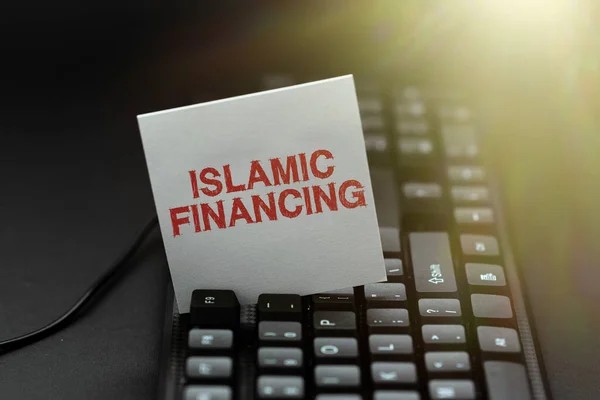 Podpis przedstawiający Islamskie Finansowanie. Fotografia koncepcyjna Działalność bankowa i inwestycja zgodna z szariatu Publikacja na maszynie do pisania Dokumenty online, Wpisywanie umów długoterminowych — Zdjęcie stockowe