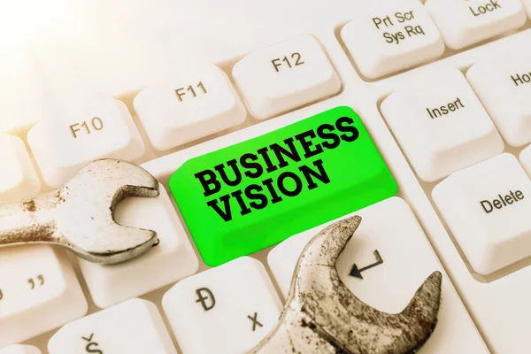 Teksten weergeven Business Vision. Internet Concept groeien uw bedrijf in de toekomst op basis van uw doelstellingen Compiling And Typing Online Research Materials, Het verzenden van Chat Berichten — Stockfoto
