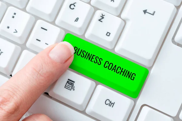 Sign displaying Business Coaching. Business concept Helping employees become more active Consulting an expert Abstract Office Typing Jobs, Typewriting Important Work Reports — Stock Photo, Image