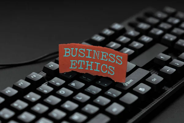 Text showing inspiration Business Ethics. Concept meaning Moral principles that guide the way a business behaves Typing Online Member Name Lists, Creating New Worksheet Files — Stock Photo, Image