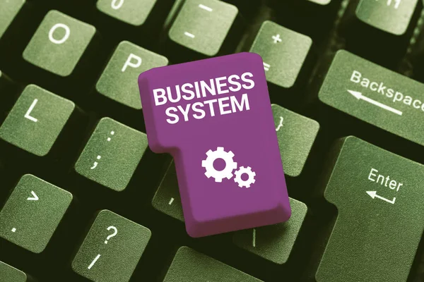 Text sign showing Business System. Concept meaning A method of analyzing the information of organizations Entering New Programming Codes, Typing Emotional Short Stories — Stock Photo, Image