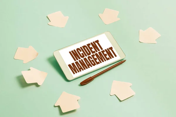 Writing displaying text Incident Management. Word Written on Process to return Service to Normal Correct Hazards Brainstorming Technology Problems Improving And Upgrading Product — Stock Photo, Image