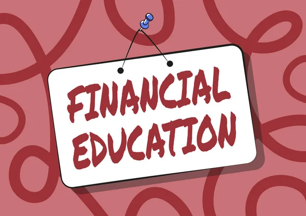 Τίτλος κειμένου που παρουσιάζει τη Χρηματοοικονομική Εκπαίδευση. Word Written on Understanding Monetary areas Finance and investing Καρφιτσώστε την πόρτα. — Φωτογραφία Αρχείου