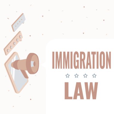 İlham veren Göçmenlik Yasası metni. Bir vatandaşın iş göçü kavramı, Megafonla Çizim yapan Seyahat Monitörü 'nün İleti' ye Işıklandırma Yapılmasında yasaldır .