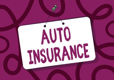 Otomobil Sigortası sunan metin başlığı. Finansal kayıplara karşı kavramsal fotoğraf koruması. Boş Yazma Alanlı Asılı Kapı Tabelası.