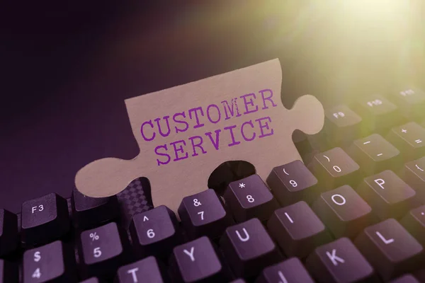 Sign displaying Customer Service. Business showcase process of ensuring client satisfaction with product Solving Different Math Problems, Calculating Multi Digit Equations — Stock Photo, Image