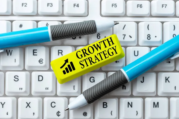 Konzeptionelle Wachstumsstrategie. Word for Strategy zielt darauf ab, größere Marktanteile in der kurzfristigen Erstellung eines neuen Programmierhandbuchs und der Eingabe von Programmquellcodes zu gewinnen — Stockfoto