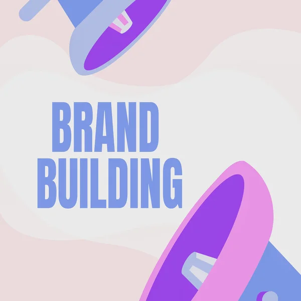 Conceptuele weergave Brand Building. Bedrijfsidee Bewustmaking oprichten en promoten bedrijf Megafoons Tekenen Positieve opmerkingen maken Aankondiging — Stockfoto