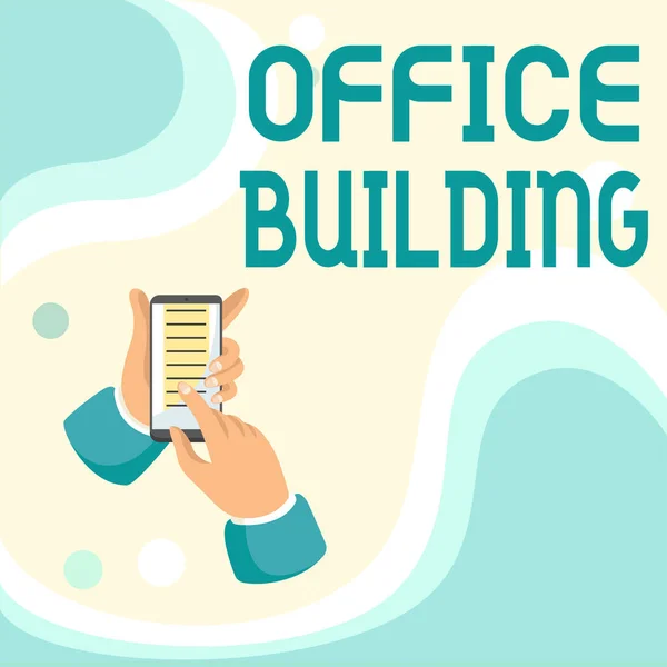 Text caption presenting Office Building. Business idea Commercial buildings are used for commercial purposes Abstract Spreading Message Online, Global Connectivity Concepts — Stock Photo, Image