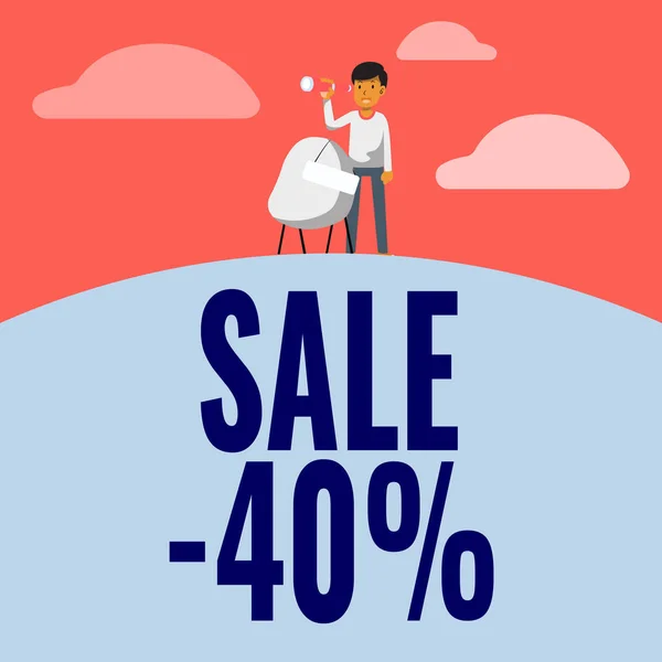 显示灵感的文字销售40%.概念意思是一种商品的预售价格，其百分比为40% 。. — 图库照片