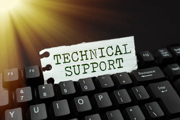 Text sign showing Technical Support. Business concept Repair and advice services to users of their products Typing New Educational Textbook, Abstract Retyping Old Essay Online — Stock Photo, Image