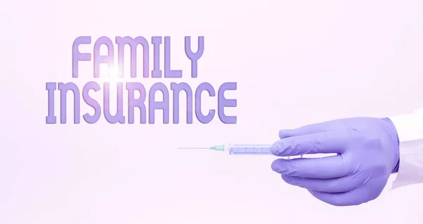 Writing displaying text Family Insurance. Business overview paying a partial or full health care for relatives Researcher Displaying Virus Prevention Method, New Infection Cure Ideas — Stock Photo, Image
