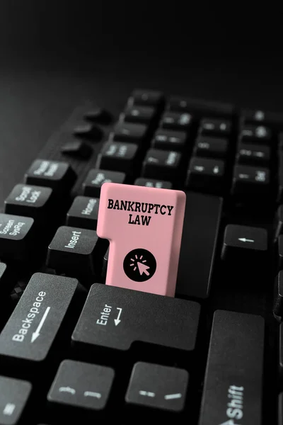 문자 Bankruptcy Law 를 작성 한다. 채무자 Typewriting End User License Agreement, Typing New Network Password — 스톡 사진