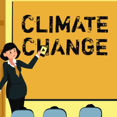 Metin işareti iklim değişikliğini gösteriyor. Bölgenin ortalama hava durumunun beklenen şablonunda iş kavramı değişikliği - 42290