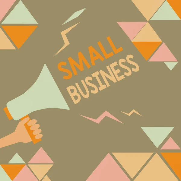 Escrevendo exibindo texto Small Business. O negócio aproxima um negócio individualowned sabido para seu tamanho limitado Ilustração de Megaphone alto que faz o anúncio ao público. — Fotografia de Stock