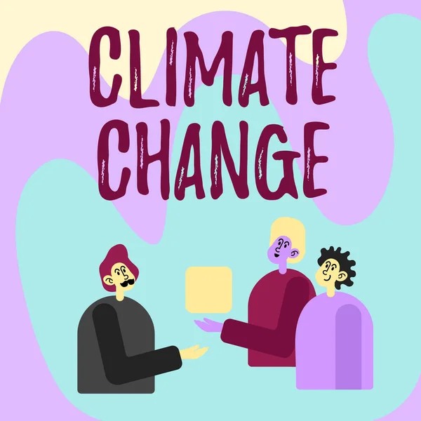 Handstilstext Klimatförändring. Förändring i det förväntade mönstret för genomsnittligt väder i en region -42471 — Stockfoto