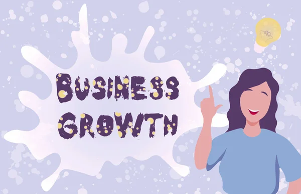 Концептуальный дисплей Business Growth. Бизнес-подход к долгосрочной стадии, когда предприятие имеет право на расширение Lady Illustration Discovery Новая лампа Идея с речевым пузырем. — стоковое фото