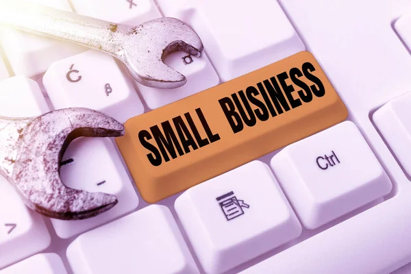 stock image Sign displaying Small Business. Business concept an individualowned business known for its limited size Writing Interesting Online Topics, Typing Office Annoucement Messages