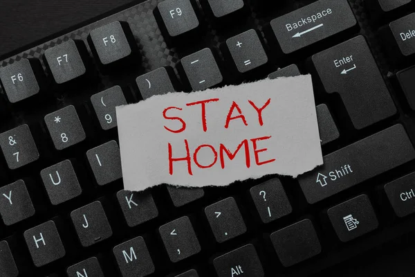 Konzeptionelle Ausstellung Stay Home. Word for not go for a activity and stay in the house or home Abstract Typing Product Documentations, Creating Brand New Book — Stockfoto