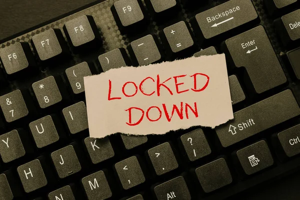 Texto que presenta Locked Down. Concepto de negocio medida de emergencia que muestra impedido de área restringida Escribir abstracto Documentaciones del producto, Creación de libro nuevo — Foto de Stock