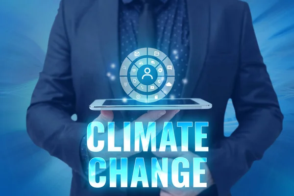 Inspiratie toont teken Klimaatverandering. Verandering van bedrijfsconcept in het verwachte gemiddelde weerspatroon van een regio -42822 — Stockfoto