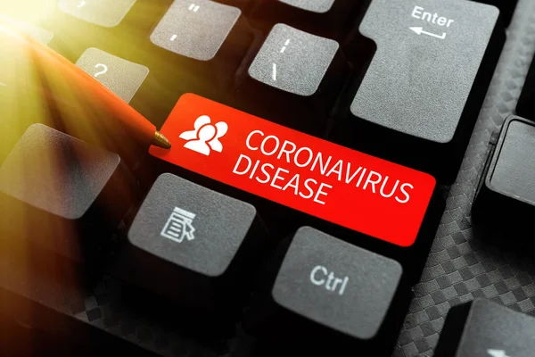 Концептуальная подпись "Болезнь коронавируса". Обзор бизнеса определяется как болезнь, вызванная новым вирусом SARSCoV2 Тип изображения Описание и ключевые слова, ввод нового интернет-сайта — стоковое фото