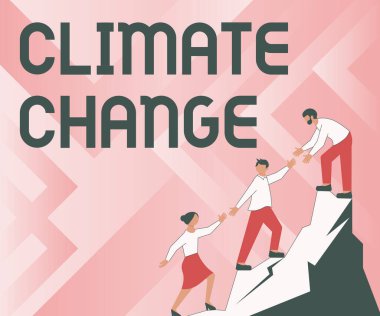 Metin işareti iklim değişikliğini gösteriyor. Bölgenin ortalama hava durumunun beklenen şablonunda iş gösterisi değişimi - 42553