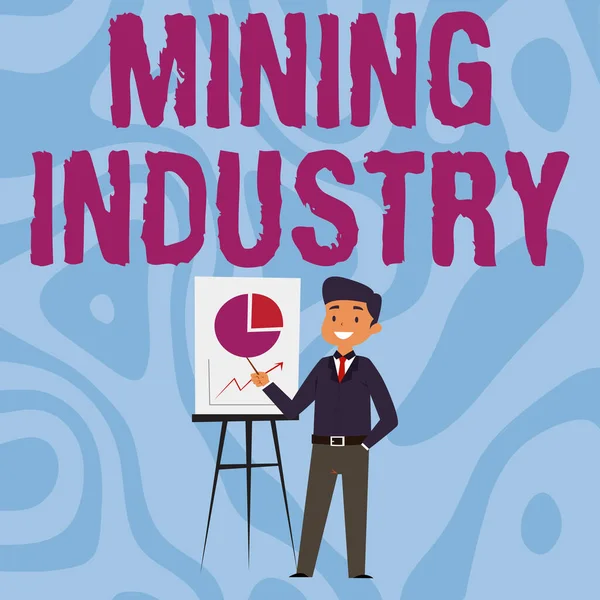 Metin Madenciliği Endüstrisi yazılıyor. Konsept, değerli minerallerin ve jeolojik malzemelerin çıkarılması anlamına gelir. İş adamı, gündelik Ayakta Durma Çizelgeleri ve Fikirleri Giyer..