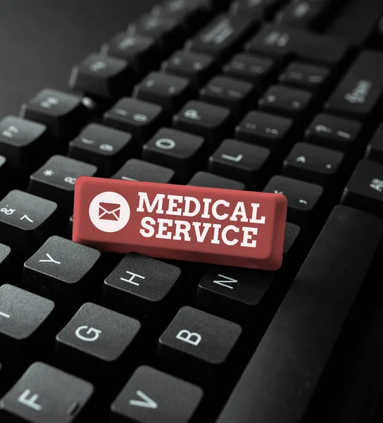 Conceptual caption Medical Service. Conceptual photo treat illnesses and injuries that require medical response Typing Product Title And Descriptions, Entering Important Data Codes — Stock Photo, Image