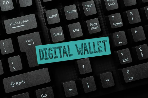 El yazısı tabelası Dijital Cüzdan. Kavramsal fotoğraf, Anlamlı İnternet İçeriği Yazan, Yeni Çevrimiçi Web Sitesi Kuran, Çevrimiçi bir aktarım oluşturan bir finans hesabı