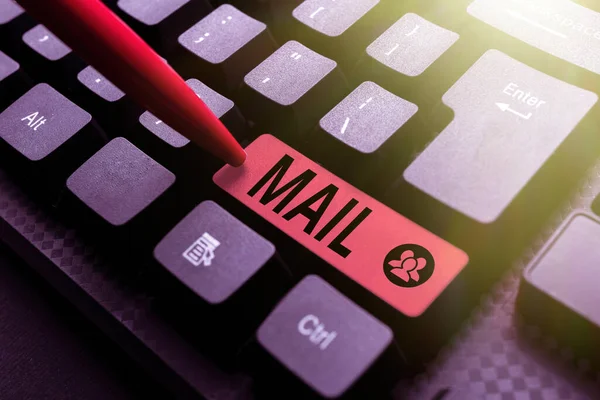 Handwriting text Mail. Concept meaning letters or parcel sent or delivered by means of the postal system Abstract Typing New Antivirus Program, Typing Internet Virus Lists — Stock Photo, Image