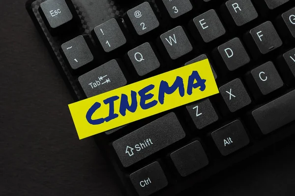 Text sign showing Cinema. Business showcase theater where movies are shown for public entertainment Movie theater Editing And Retyping Report Spelling Errors, Typing Online Shop Inventory — Stock Photo, Image