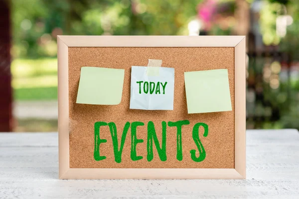 Text sign showing Events. Conceptual photo Function to generate money for non profit a Crowded Occassion Writing Important Notes And New Ideas, Creating Written Records