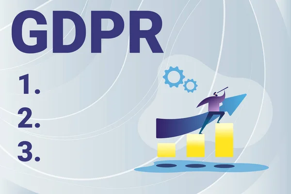 Signes manuscrits Gdpr. Réglementation du concept d'entreprise qui protège les données à caractère personnel et la vie privée des citoyens de l'UE Image colorée montrant le progrès, résumé menant et allant de l'avant — Photo